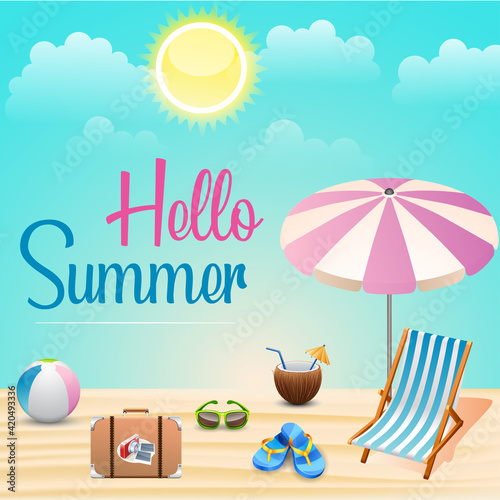 Beautiful landscape, summer holidays. Vector design.