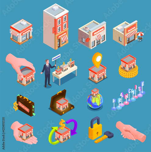 Franchise Isometric Icons Set