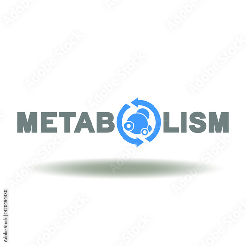 Metabolism word with arrow cycle chemical process and molecule vector icon. Metabolism Medical Conceptual Symbol.
