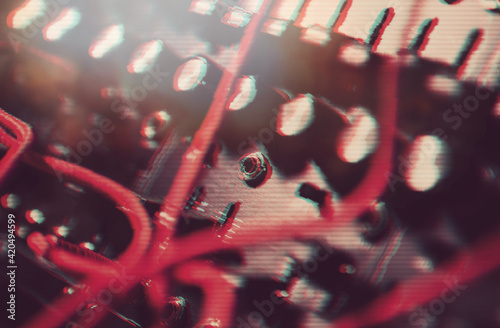 Foto Professional synthesizer board with high quality audio cables in sound recording studio