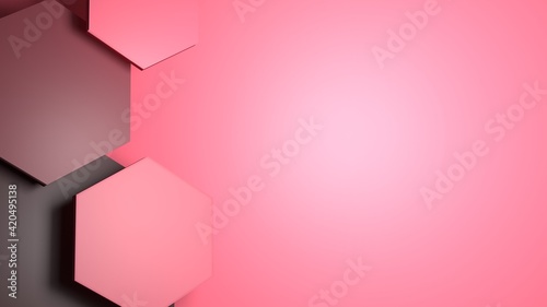 3D rendering ,3D illustration abstract Hexagon on pink background.