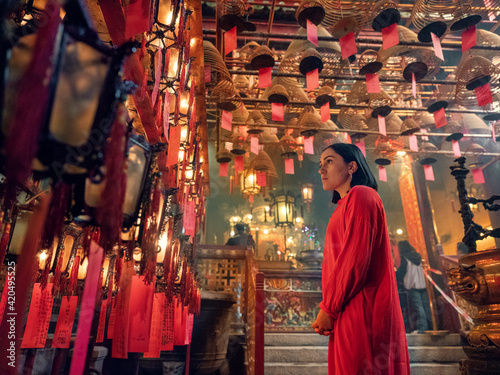 Prayer lanterns in Man Mo Temple, Hong Kong photo