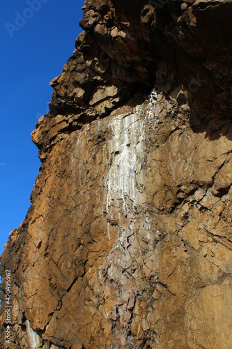 Sheer Rock Wall with Traces of Birds Activity in Wilderness Area