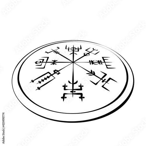 Abstract runic symbols circle in perspective