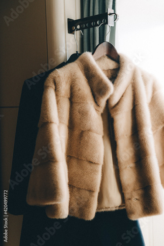 Fur jacket on a coating rack