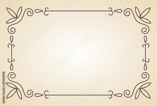 Decorative frame. Vintage calligraphic antique border. Ornate calligraph rectangle frame. Filigree line ornament for framed certificate template