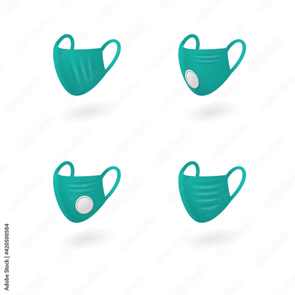 Breathing medical respiratory masks set side view Breathing medical respiratory masks set side view