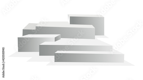 Podium realistic. Showroom pedestal, floor stage platform vector isolated mockup. 3D realistic square empty podium with steps. Concept of showcase for product, promotion sale or presentation