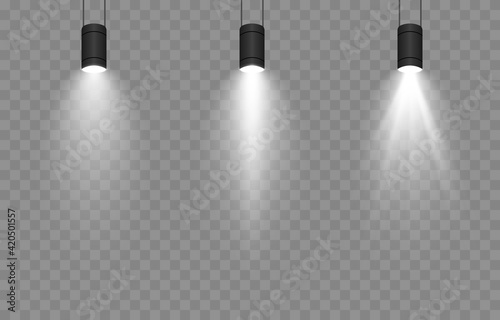 Vector set of light. Light source, studio lighting, walls, png. Spotlight lighting, spotlight PNG. Light beams, light effect. photo