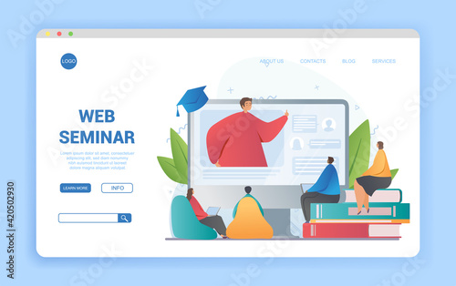Web Seminar with tutor or teacher on a digital screen