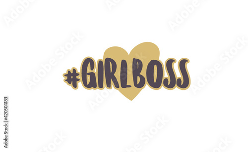 Girl boss lettering text and hash tag with heart doodle. Fashion illustration tee slogan design for t shirts, prints, posters etc.