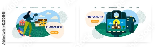 Photography landing page design, website banner vector template set. Photography classes, courses, services.