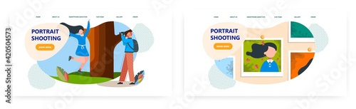 Portrait shooting landing page design, website banner vector template set.