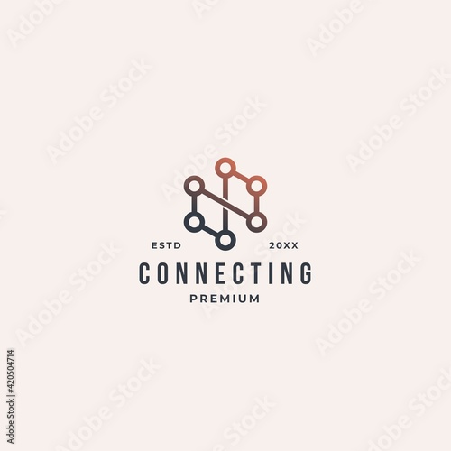 Connection with molecular dots connecting each other to symbolize network. Creative logo idea