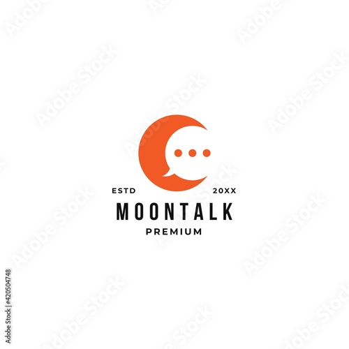 Moon talk logo with bubble chat and triple dots to symbolize discussion, conversation and communication