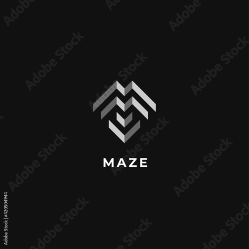 M with fold paper style logo. Maze logo design concept