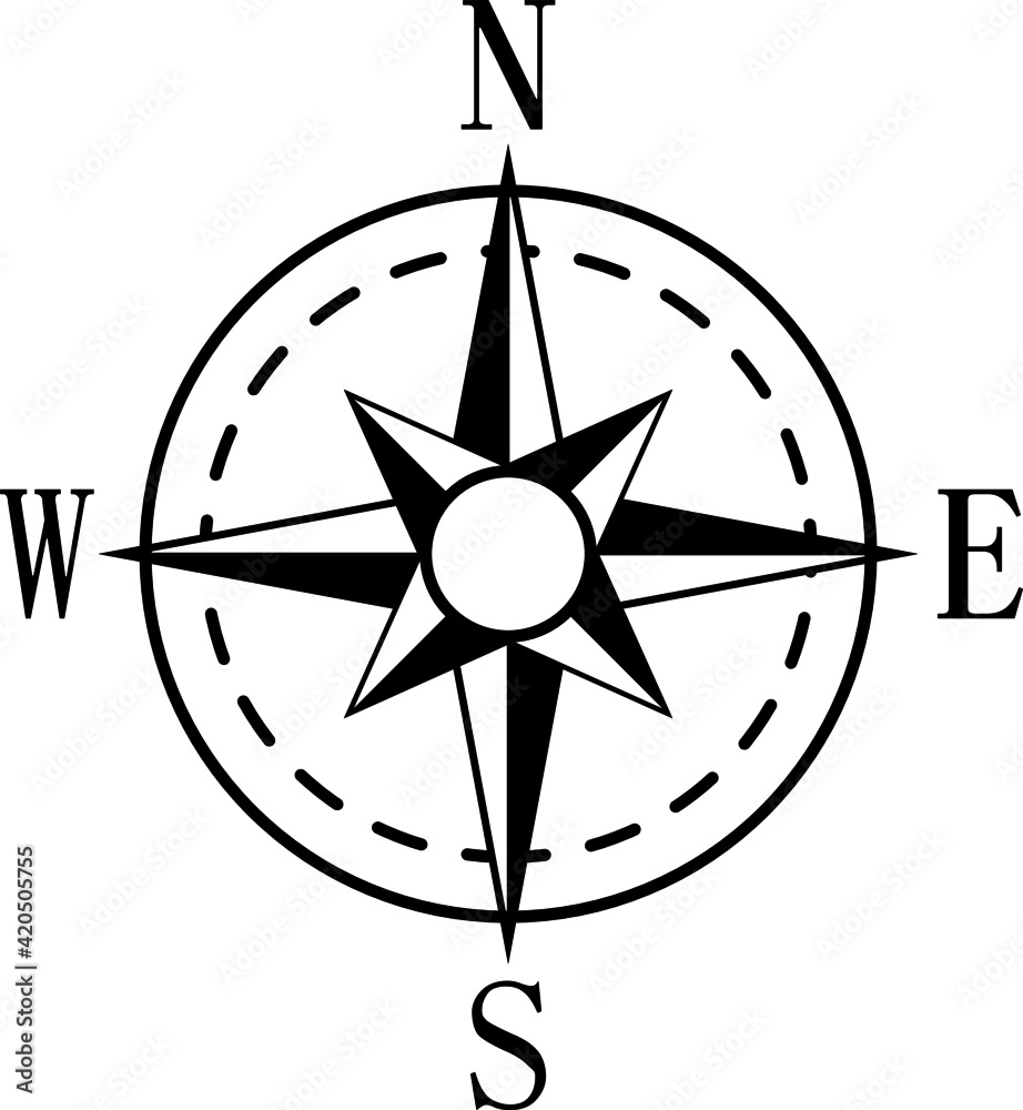 Wind rose and rhumb. Nautical compass with cardinal directions vector sign of navigation charts black on white background isolated Wind rose and rhumb. Nautical compass with cardinal directions vector sign of navigation charts black on white background isolated