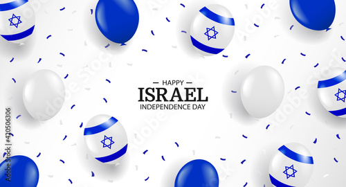 Vector Illustration of Independence Day of Israel. Background with balloons and confetti.
