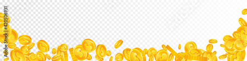 American dollar coins falling. Breathtaking scattered USD coins. USA money. Remarkable jackpot, wealth or success concept. Vector illustration.