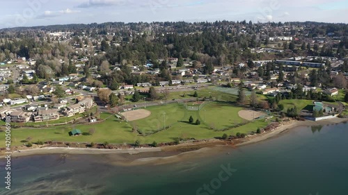 Cinematic aerial drone footage of Bremerton, Manette, Sheridan Park, East Bremerton, Sinclair Inlet, Puget Sound in Kitsap County, Washington State photo