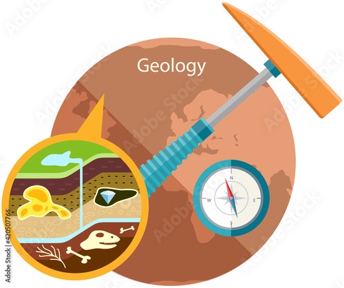 Composition of crust and its components under magnification. Geology as science about earth