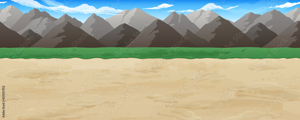 荒地の土の道と岩山の風景イラスト 横スクロールゲームの背景 シームレス Stock Vector Adobe Stock