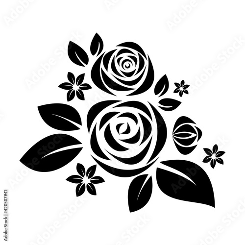 Silhouette of rose isolated on white background. Vector illustration. Rose tattoo