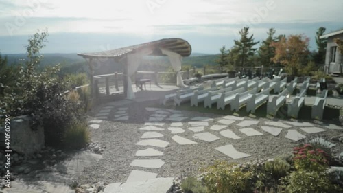 Gorgeous outdoor garden wedding venue in the Gatineau Hills at Le Belvédère in Wakefield, Quebec, Canada. photo