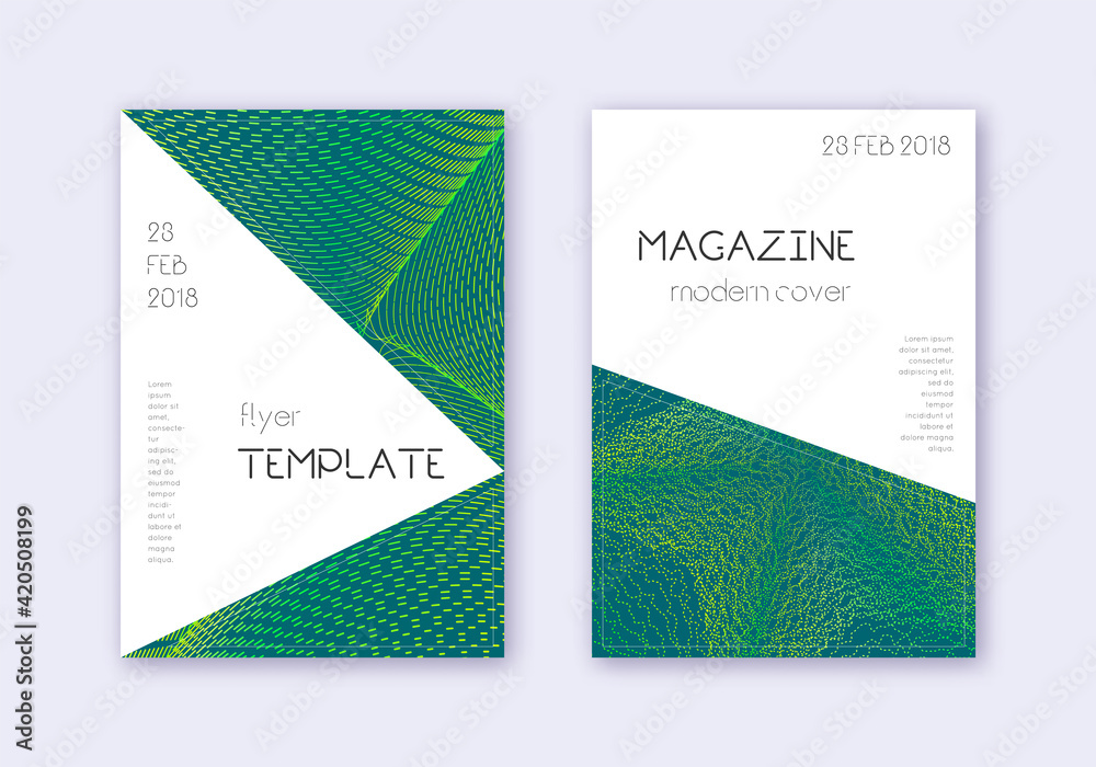 Fototapeta premium Triangle cover design template set. Green abstract