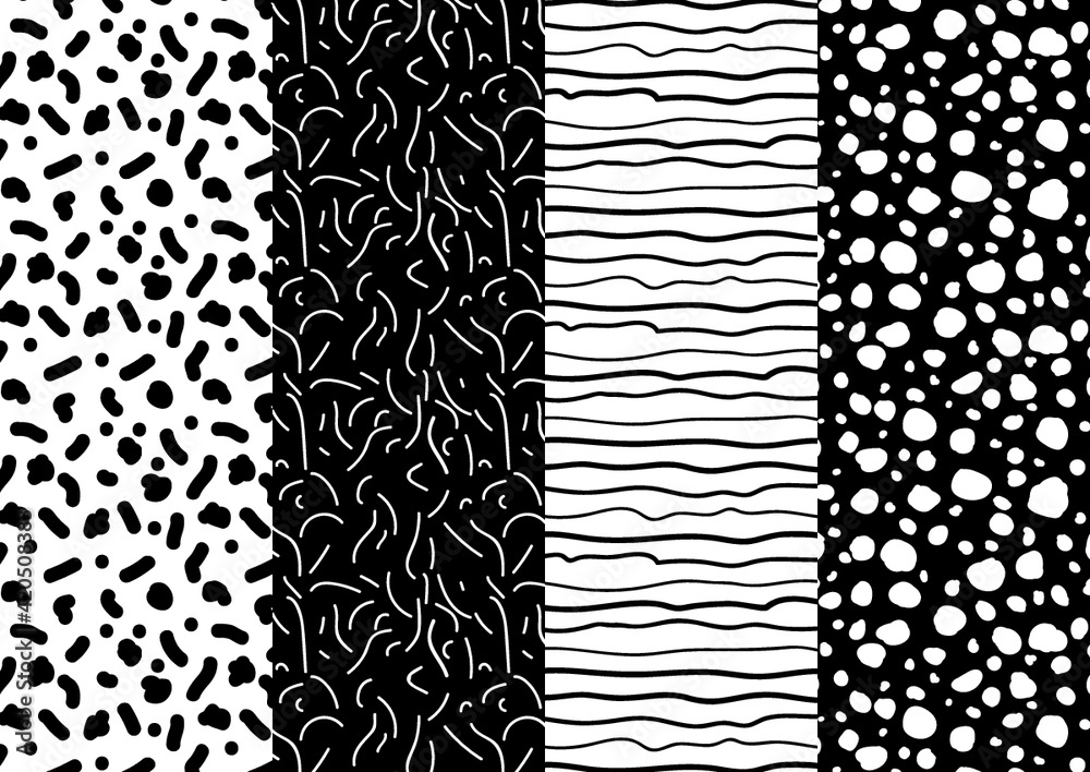 paquete de patrones y texturas vectores de líneas y puntos en blanco y negro