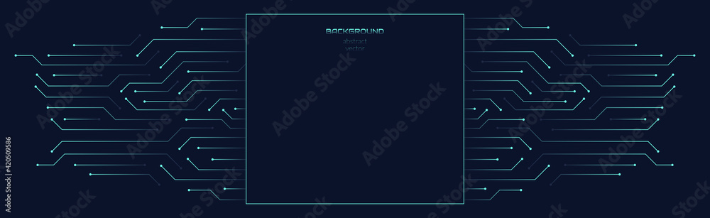 Vector abstract background on the theme of digital technology, future, cyberpunk. Dark blue background with bright blue lines computer elements. Banner template design for web, copyspace. Vector abstract background on the theme of digital technology, future, cyberpunk. Dark blue background with bright blue lines computer elements. Banner template design for web, copyspace.