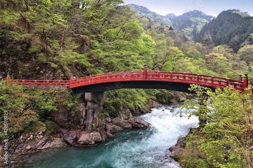 Red bridge in Japan - Nikko landmark