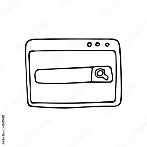 Hand drawn web page searching icon in vector. Doodle web page searching illustration in vector.