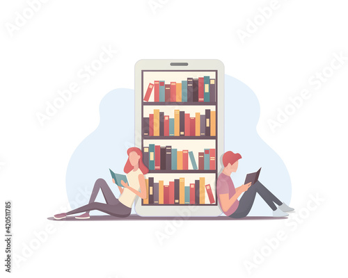 Reading book concept. Colored flat vector illustration. Isolated on white background.