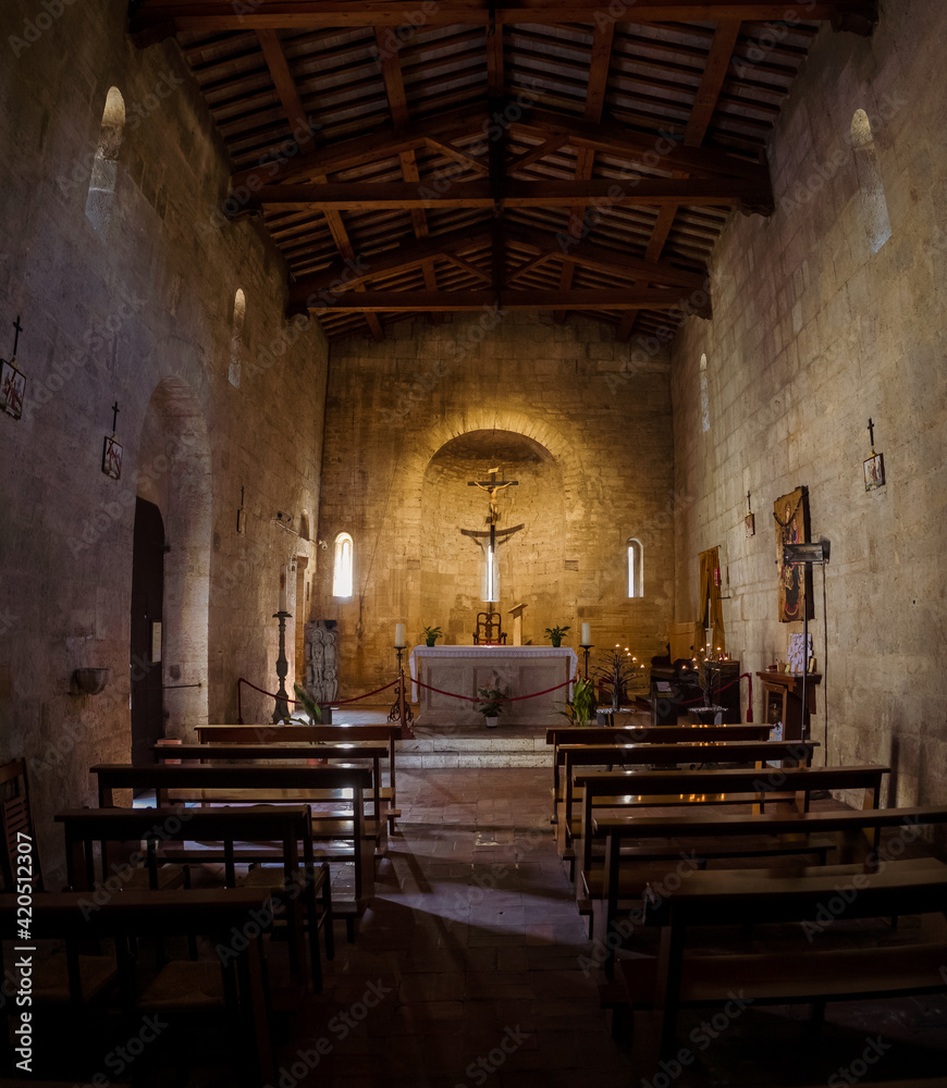 Interior of the church of Santa Maria Assunta, San Quirico d'Orcia, Italy