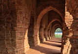 Interior brick walls of Ras Mancha, an ancient terracotta temple of Bishnupur, West Bengal. A famous historical tourist place.