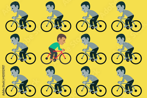 cyclists concept pattern on yellow background,vector illustration