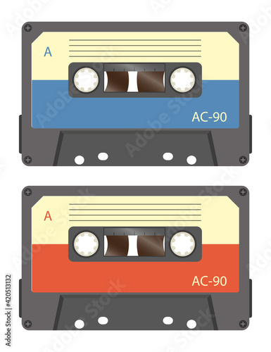 Cassette tape recorder retro vintage mixer.Isolated on white background. Flat style front side. Vector