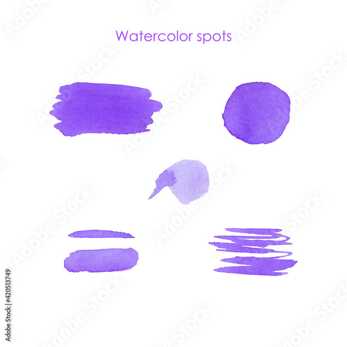 Wedding color pallete. Set of color spots, blots. Purple stain. Sketches of watercolor. 