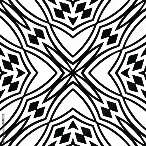 Geometric vector pattern with triangular elements. Seamless abstract ornament for wallpapers and backgrounds. Black and white patterns.