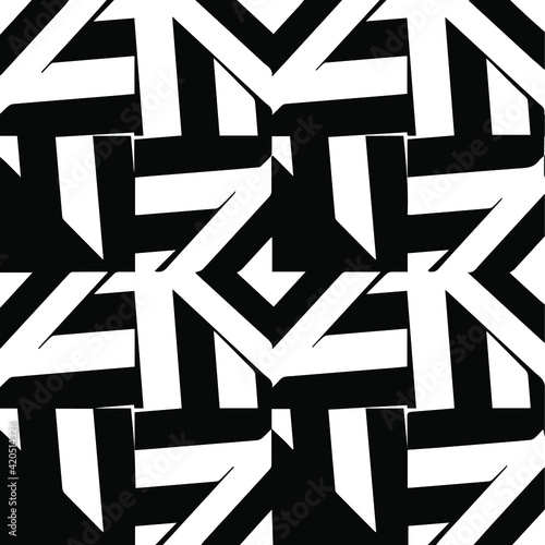 Geometric vector pattern with triangular elements. Seamless abstract ornament for wallpapers and backgrounds. Black and white patterns.
