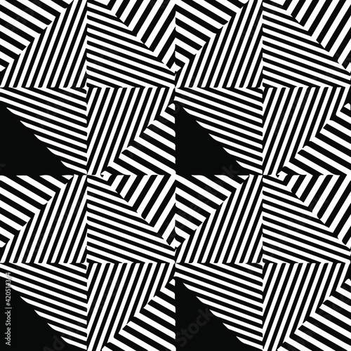 Geometric vector pattern with triangular elements. Seamless abstract ornament for wallpapers and backgrounds. Black and white patterns.