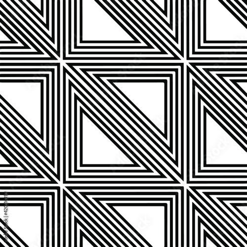 Geometric vector pattern with triangular elements. Seamless abstract ornament for wallpapers and backgrounds. Black and white patterns.