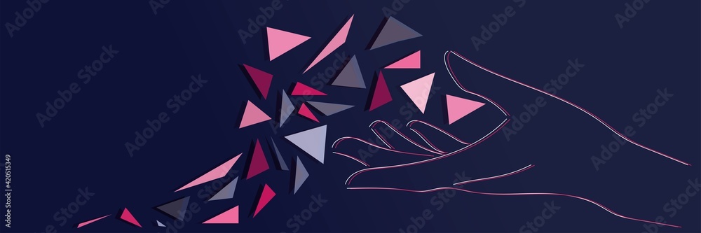 broken glass in female hand contour stylish fashionable modern broken glass in female hand contour stylish fashionable modern