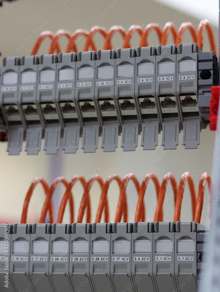 Installation of Keystone RJ45 in an electrical panel Stock Photo