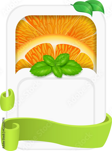 Rectangle flyer banner card template for design with orange and mint leaves