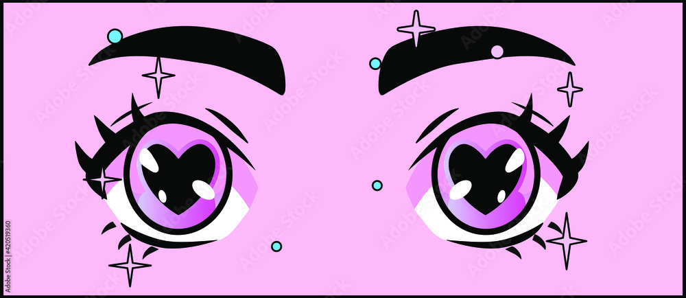 Obraz premium Face with big cartoon anime eyes. Vaporwave style print for poster, cover of t-shirt.