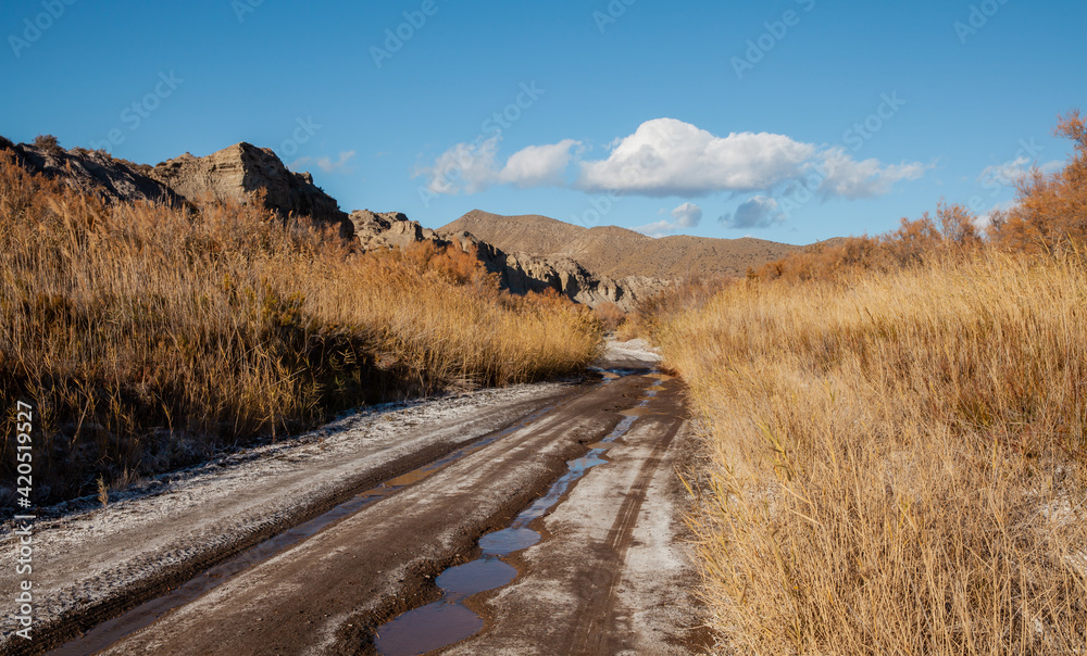 Ramblas Landscape in the Tabernas Desert Spain Sunny Winter day Nature Travel Ramblas Landscape in the Tabernas Desert Spain Sunny Winter day Nature Travel