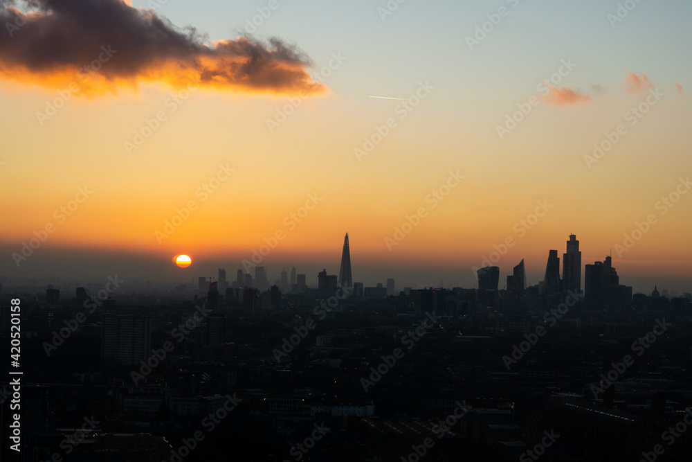 London skyline sun rise