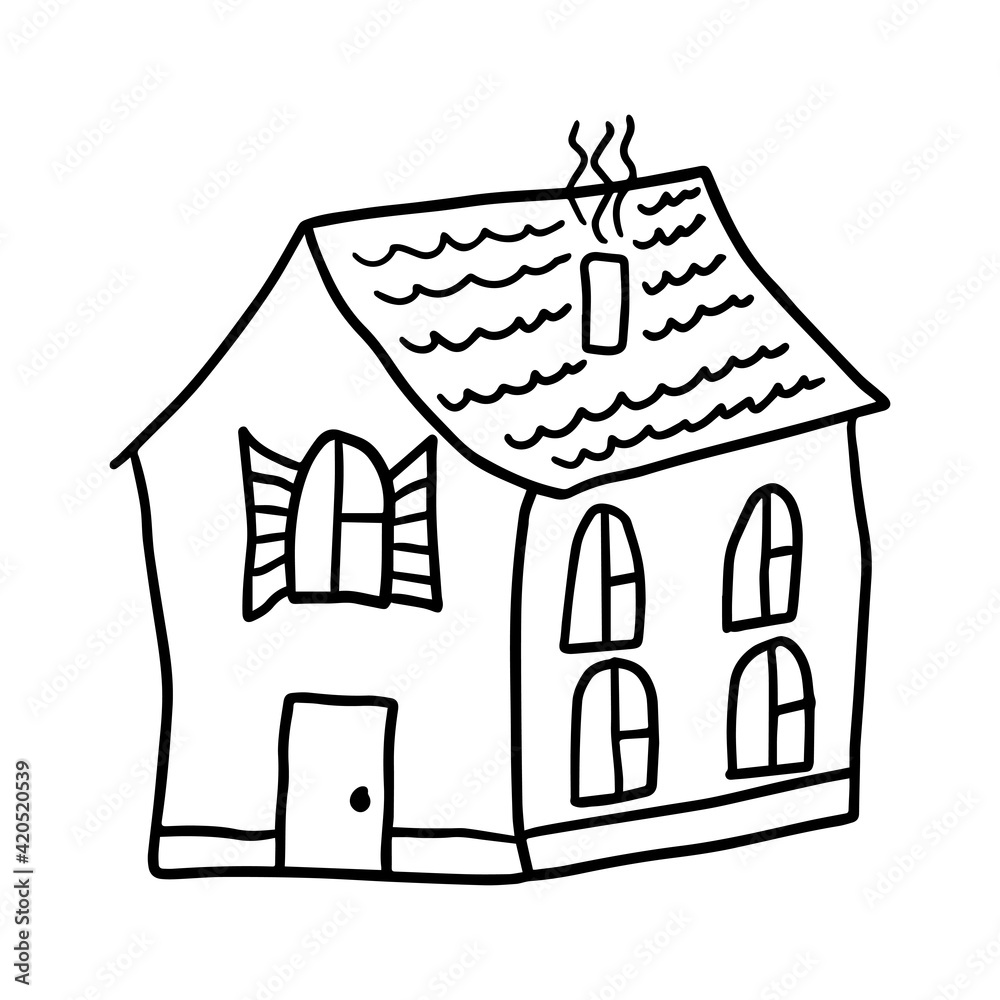 Cute fantasy cartoon doodle house, building isolated on white background. Architecture sign. Cute fantasy cartoon doodle house, building isolated on white background. Architecture sign.